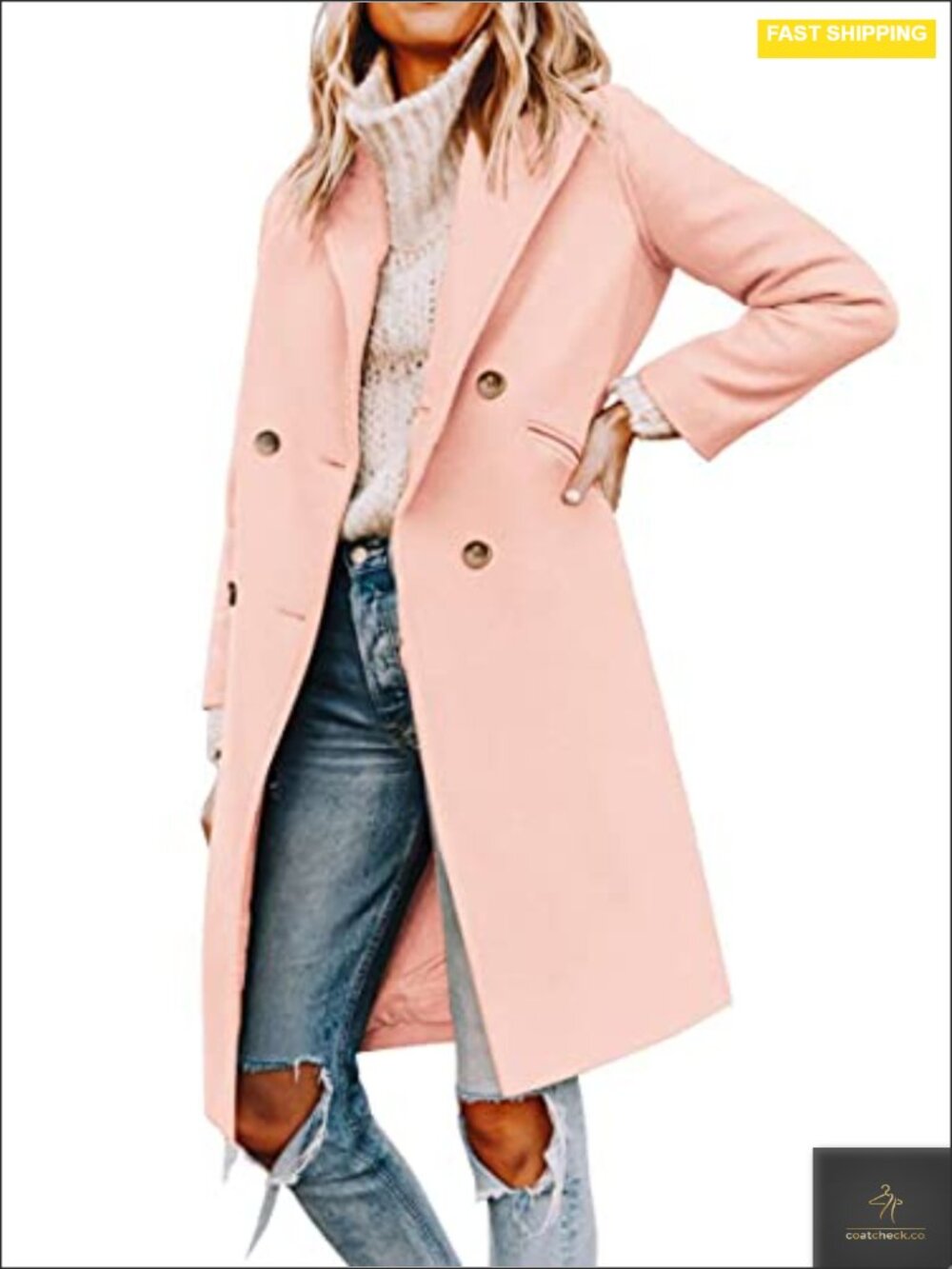 Women's Double Breasted Long Pea Coat Notched Lapel Winter